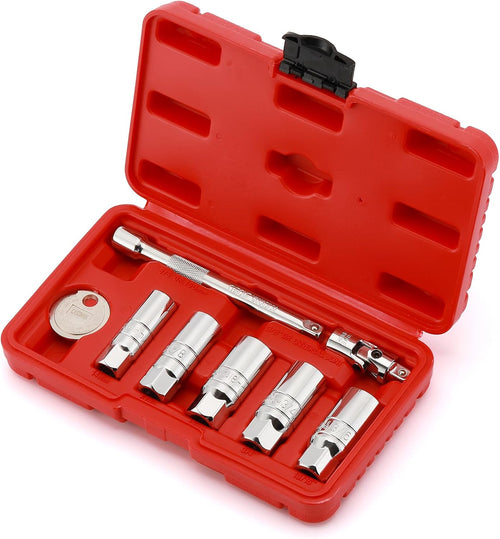 3/8-Inch Drive Spark Plug Socket Set, 6-Point, Include Extension Bar, Universal Joint & Spark Plug Gapper, 8Piece Set, CR-V Steel