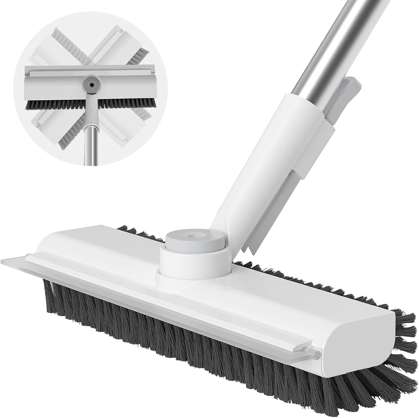 3-in-1 Floor Scrub Brush with Long Handle – Heavy Duty Stiff Bristle Floor Cleaner with Scraper for Bathroom, Shower, Patio, Garage & Deck