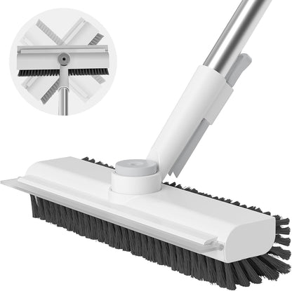 3-in-1 Floor Scrub Brush with Long Handle – Heavy Duty Stiff Bristle Floor Cleaner with Scraper for Bathroom, Shower, Patio, Garage & Deck