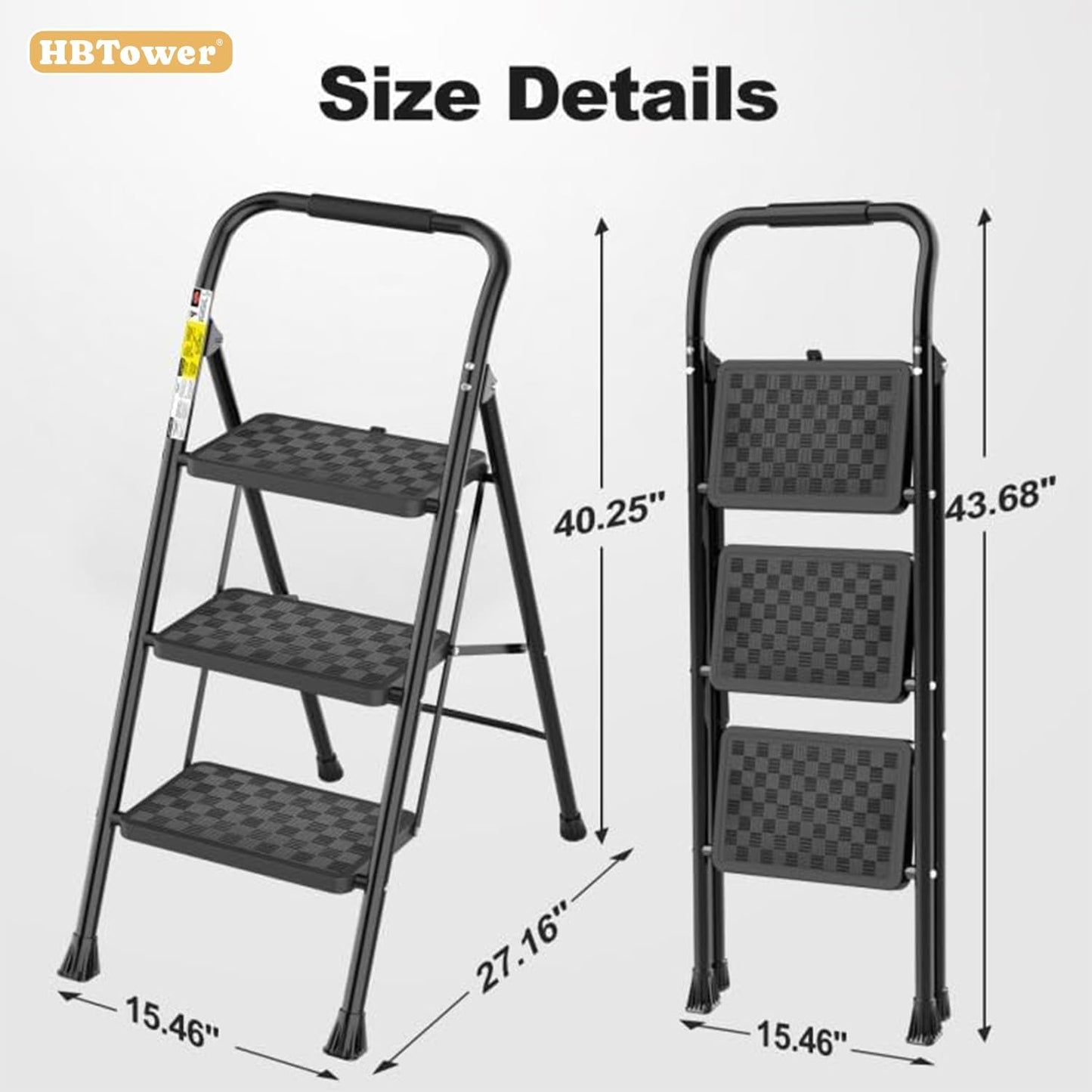 3-Step Folding Step Ladder for Adults – Wide Anti-Slip Steps, Lightweight Portable Ladder for Home, Kitchen & Closet