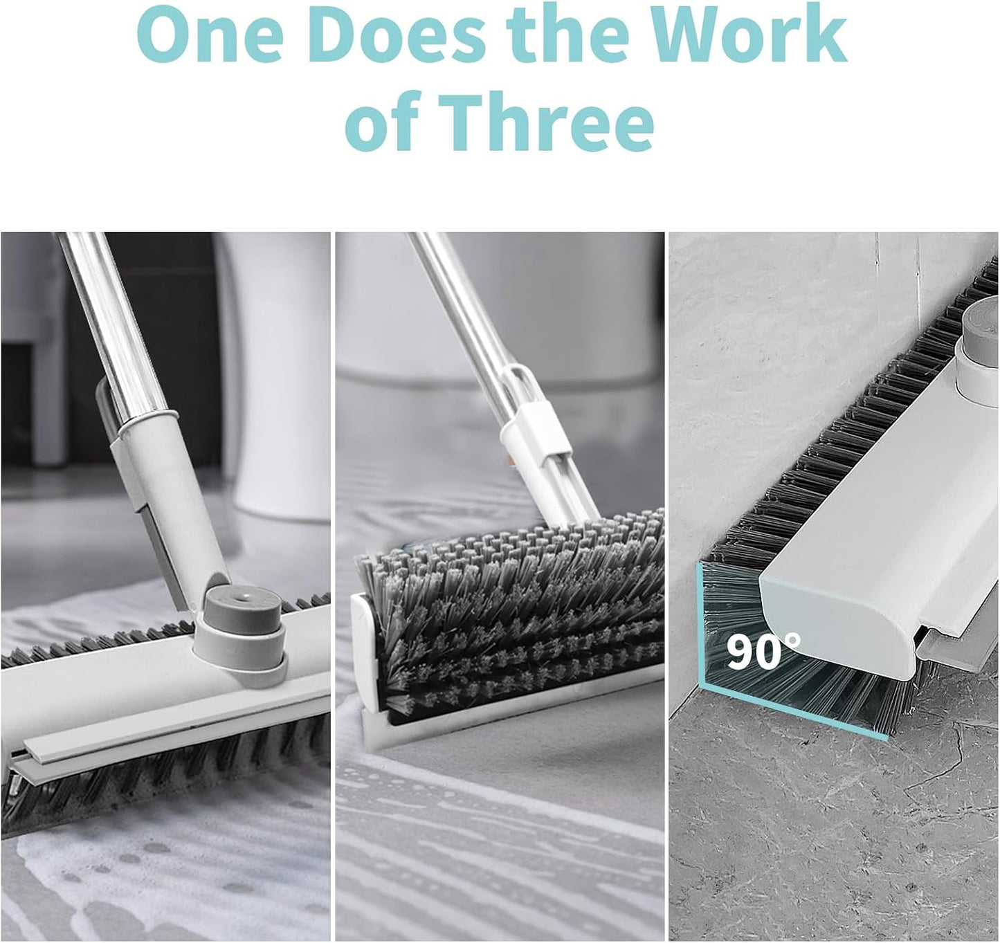 3-in-1 Floor Scrub Brush with Long Handle – Heavy Duty Stiff Bristle Floor Cleaner with Scraper for Bathroom, Shower, Patio, Garage & Deck