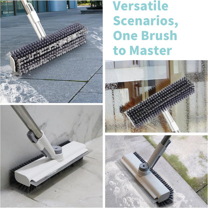 3-in-1 Floor Scrub Brush with Long Handle – Heavy Duty Stiff Bristle Floor Cleaner with Scraper for Bathroom, Shower, Patio, Garage & Deck