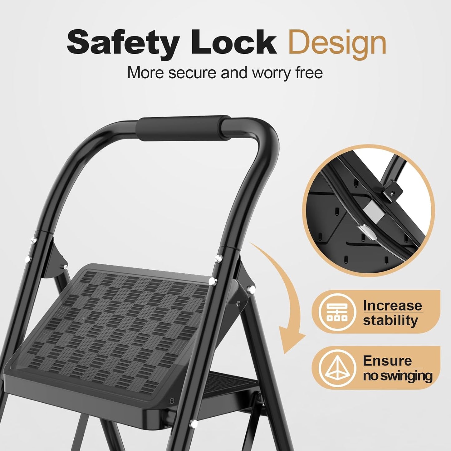 3-Step Folding Step Ladder for Adults – Wide Anti-Slip Steps, Lightweight Portable Ladder for Home, Kitchen & Closet
